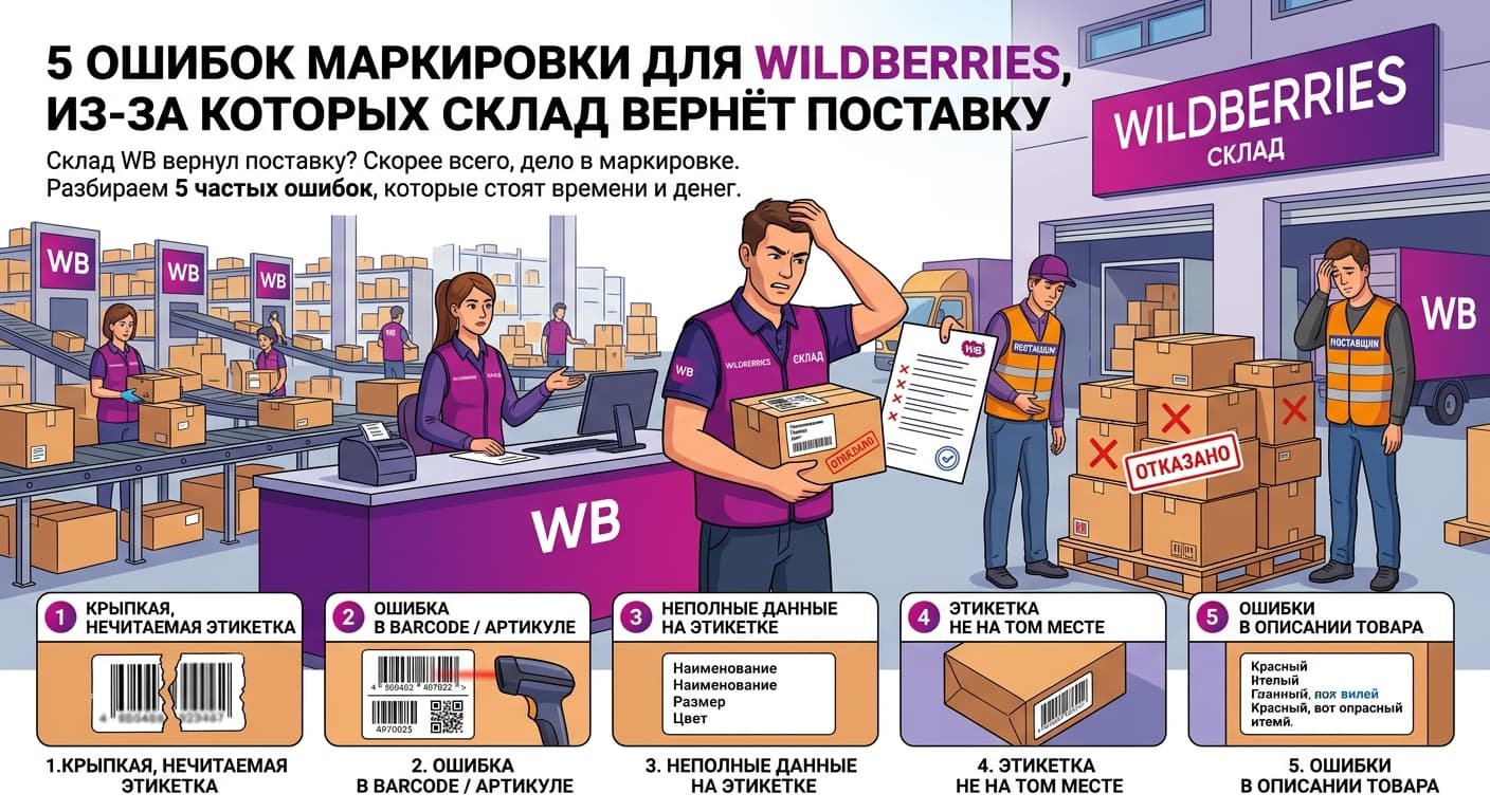 5 ошибок маркировки для Wildberries, из-за которых склад вернёт поставку