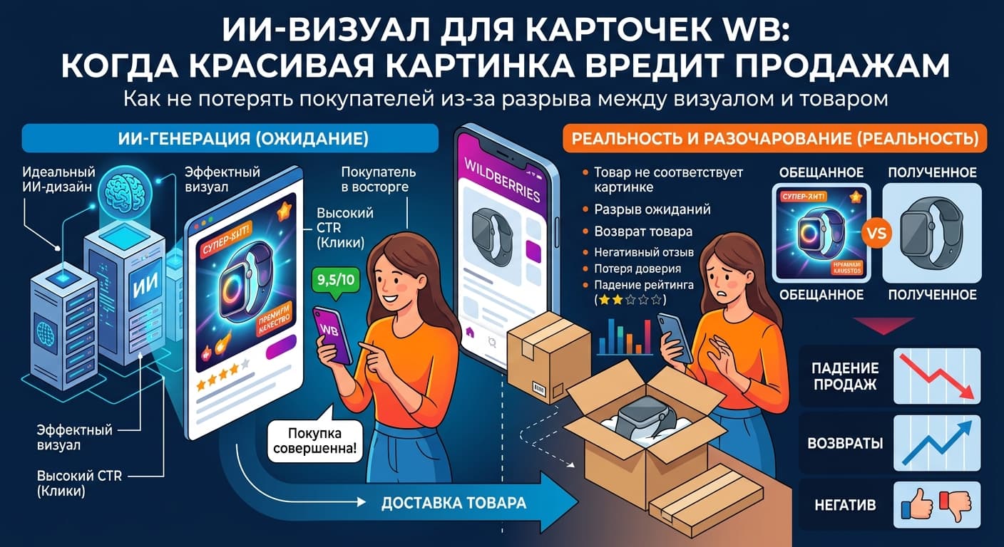 ИИ-визуал для карточек WB: когда красивая картинка вредит продажам