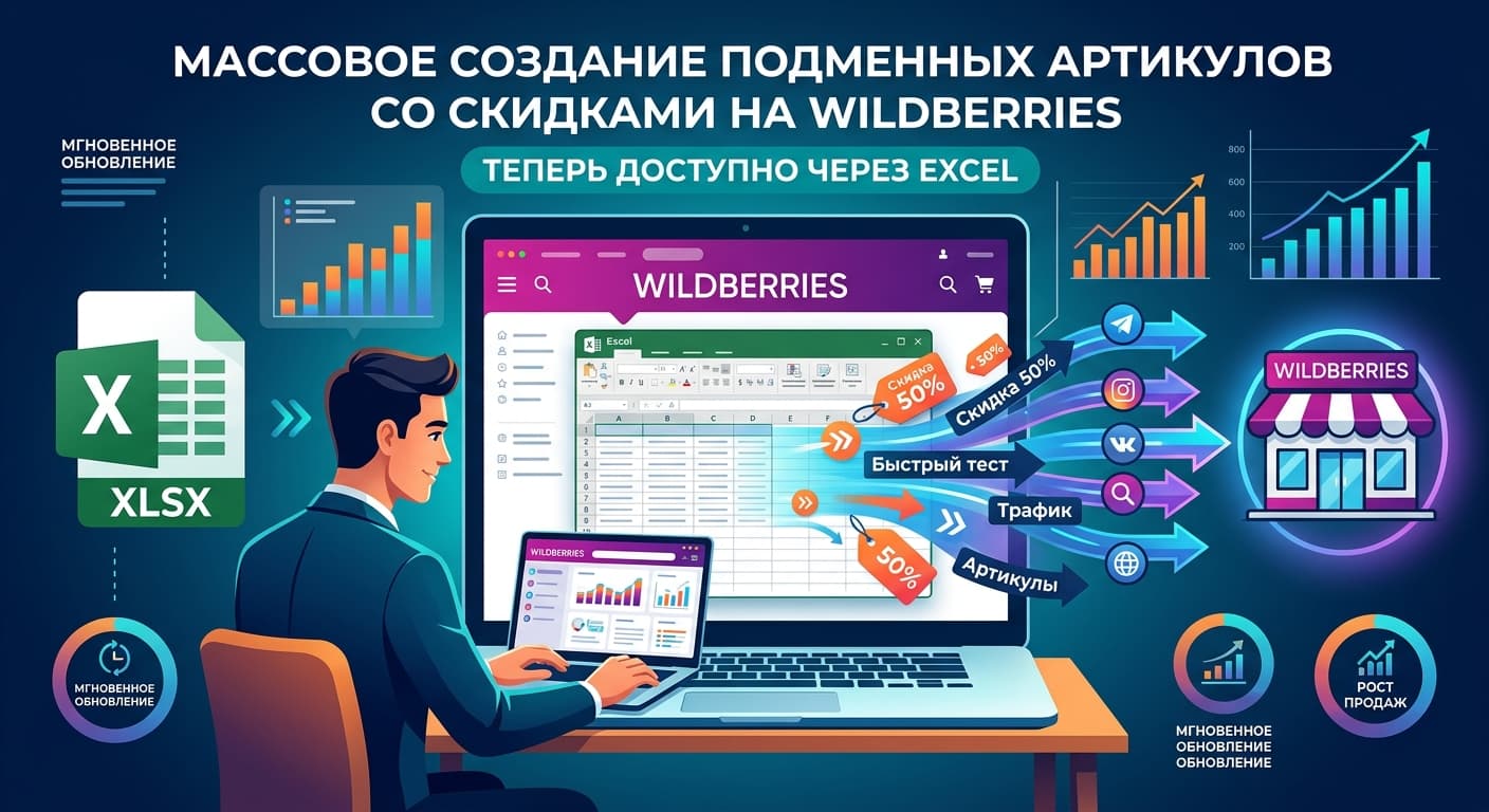Массовое создание подменных артикулов со скидками на Wildberries