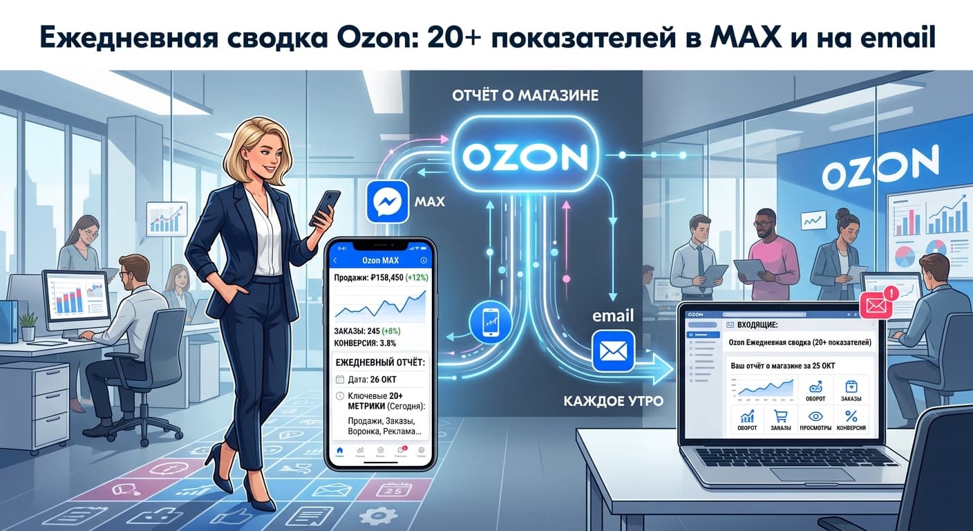 Ежедневная сводка Ozon: 20+ показателей в MAX и на email