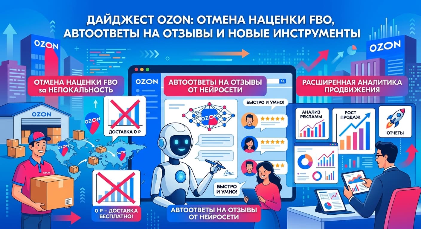 Дайджест Ozon: отмена наценки FBO, автоответы на отзывы и новые инструменты