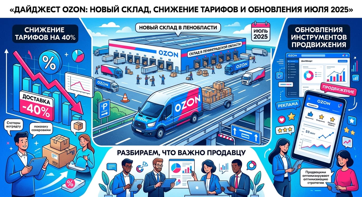 Дайджест Ozon: новый склад, снижение тарифов и обновления июля 2025