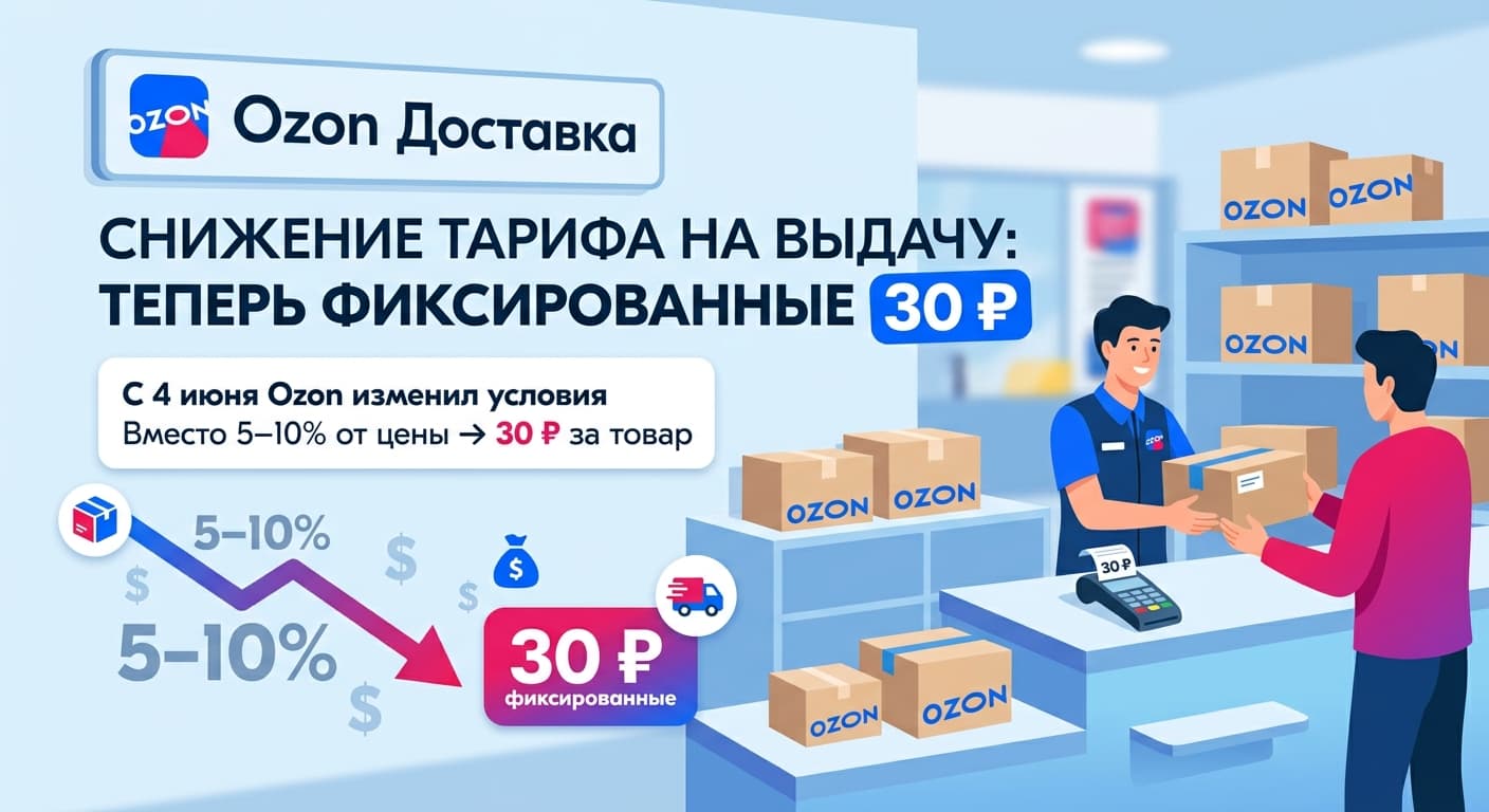 Ozon Доставка снизила тариф на выдачу: теперь фиксированные 30 ₽
