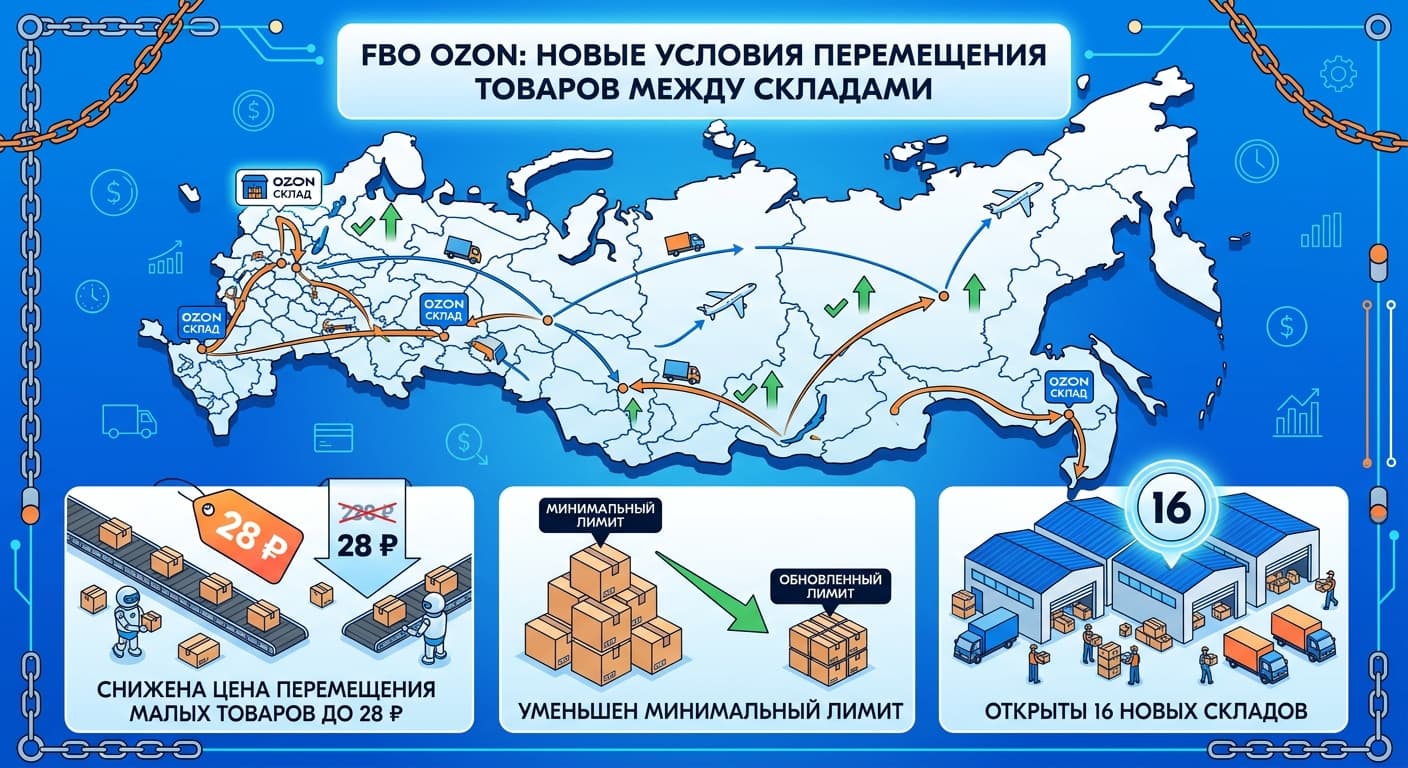 FBO Ozon: новые условия перемещения товаров между складами