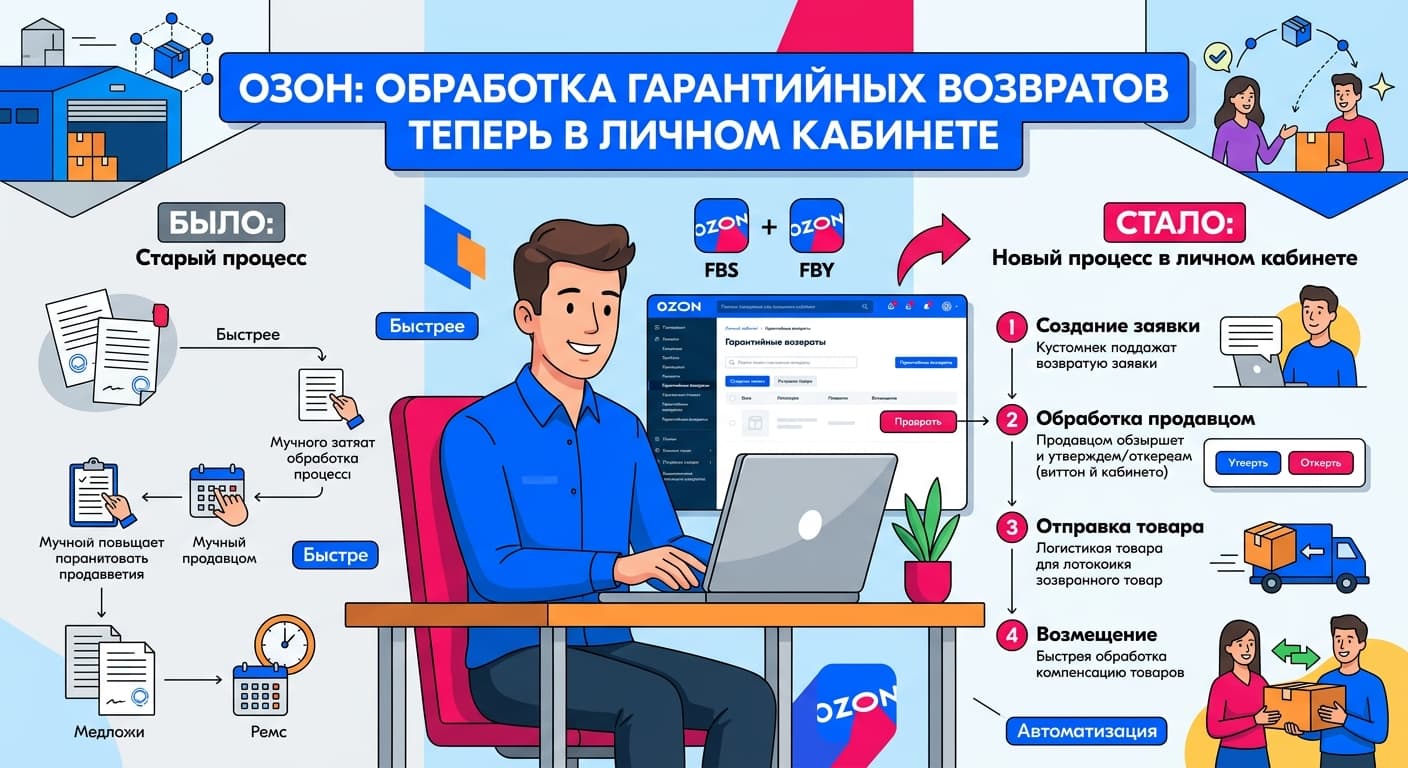 Озон: обработка гарантийных возвратов теперь в личном кабинете