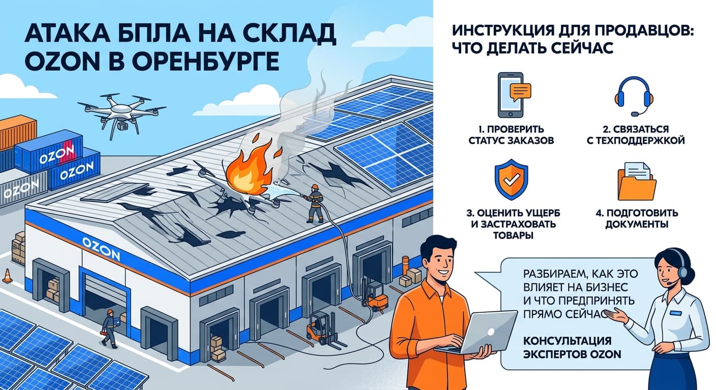 Склад Ozon в Оренбурге атакован БПЛА: что делать продавцам