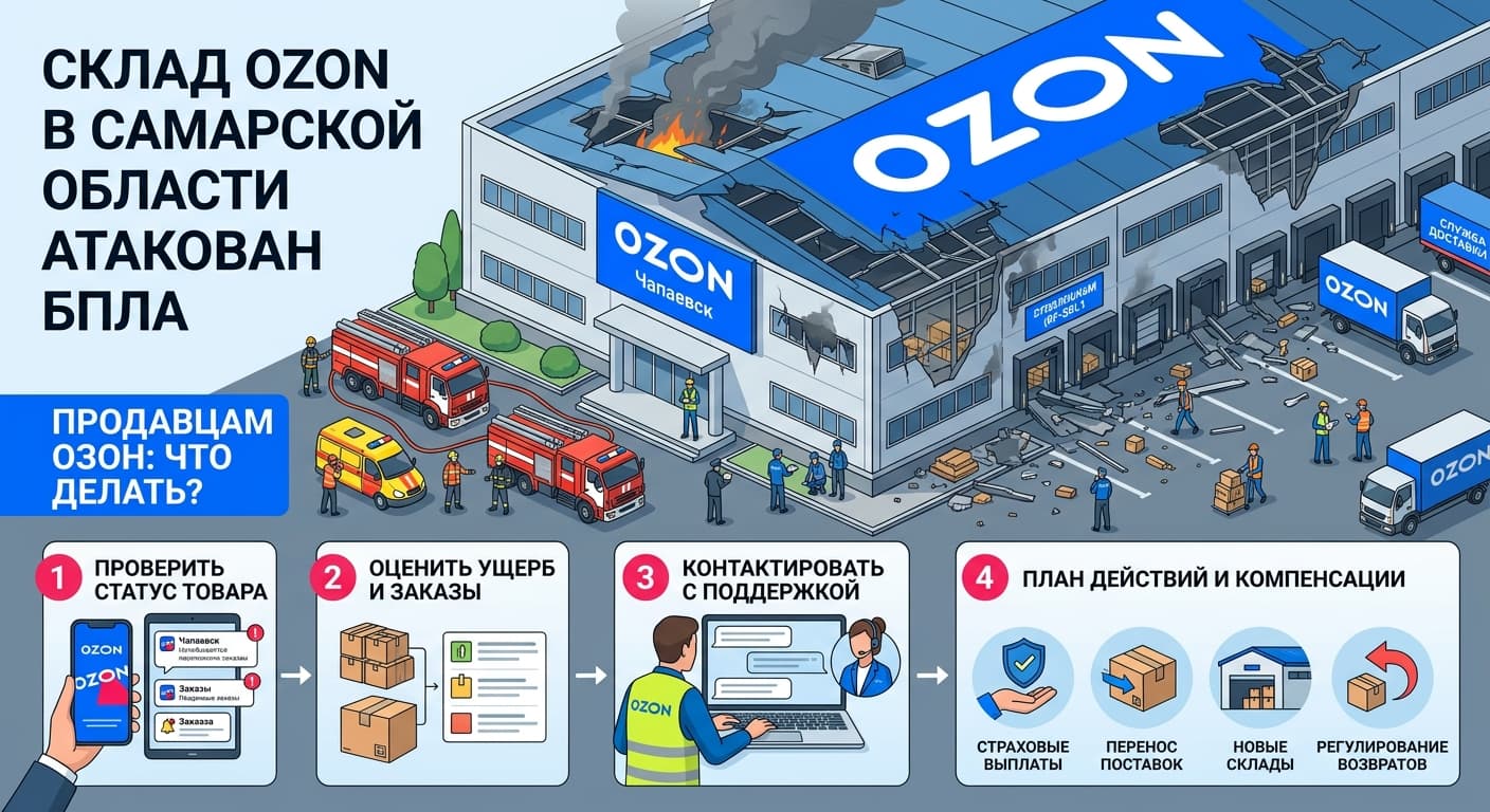 Склад Ozon в Самарской области атакован БПЛА: что делать продавцам