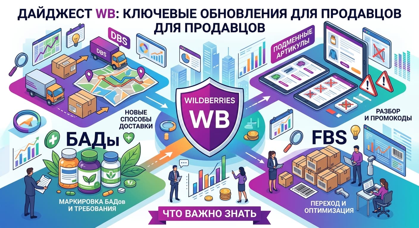 Дайджест WB: DBS, подменные артикулы, БАДы и FBS — что важно знать