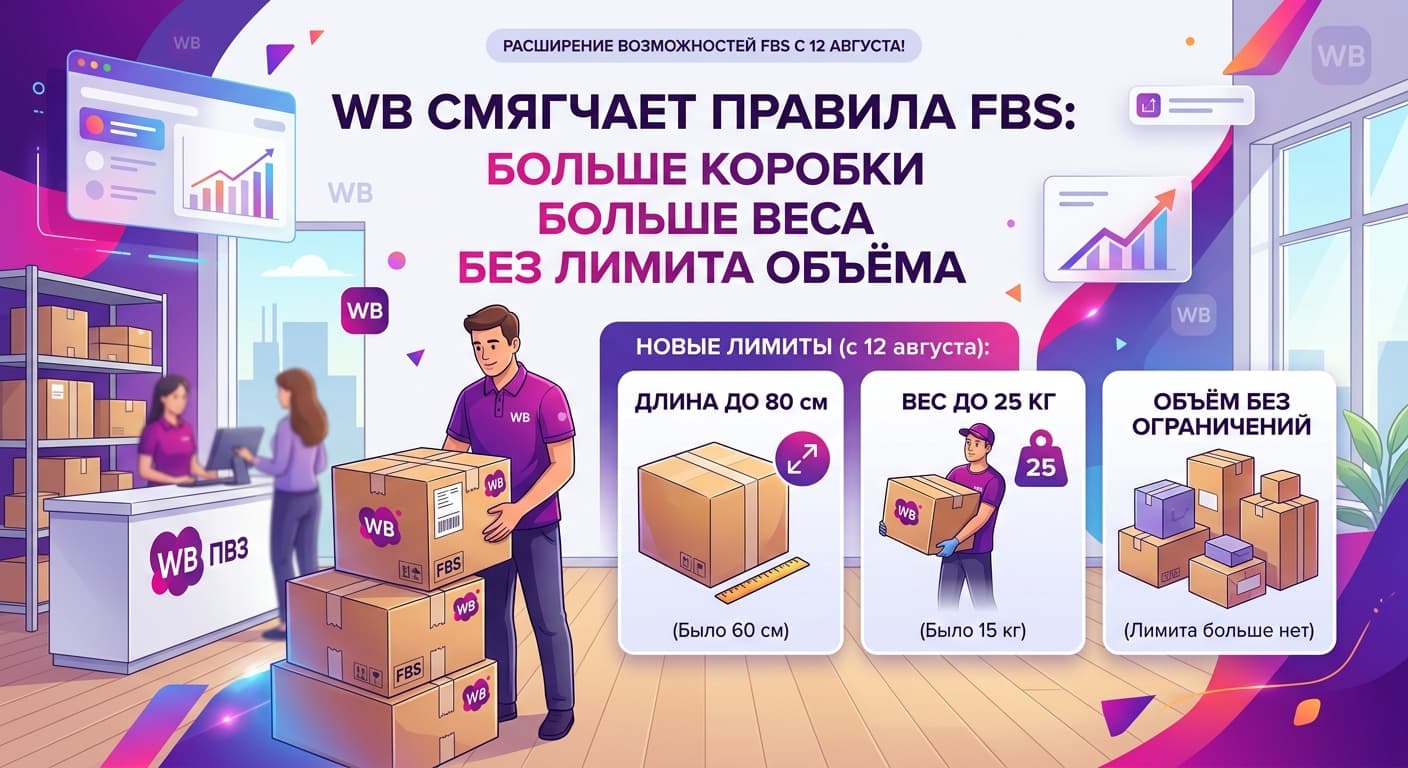 WB смягчает правила FBS: больше коробки, больше веса, без лимита объёма