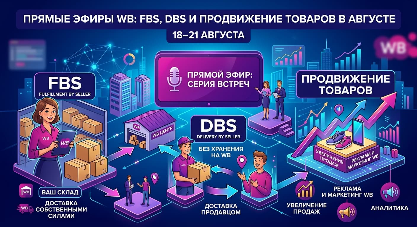 Прямые эфиры WB: FBS, DBS и продвижение товаров в августе