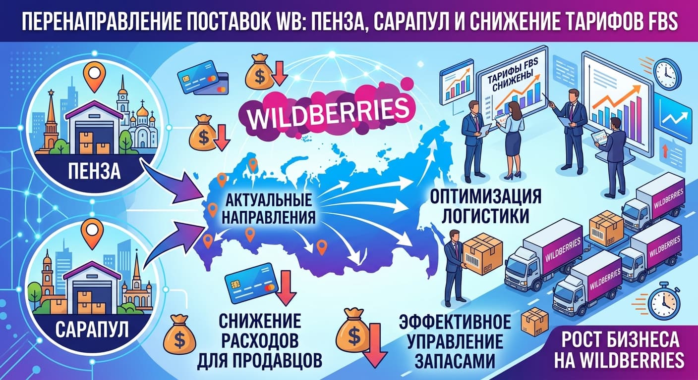Перенаправление поставок WB: Пенза, Сарапул и снижение тарифов FBS