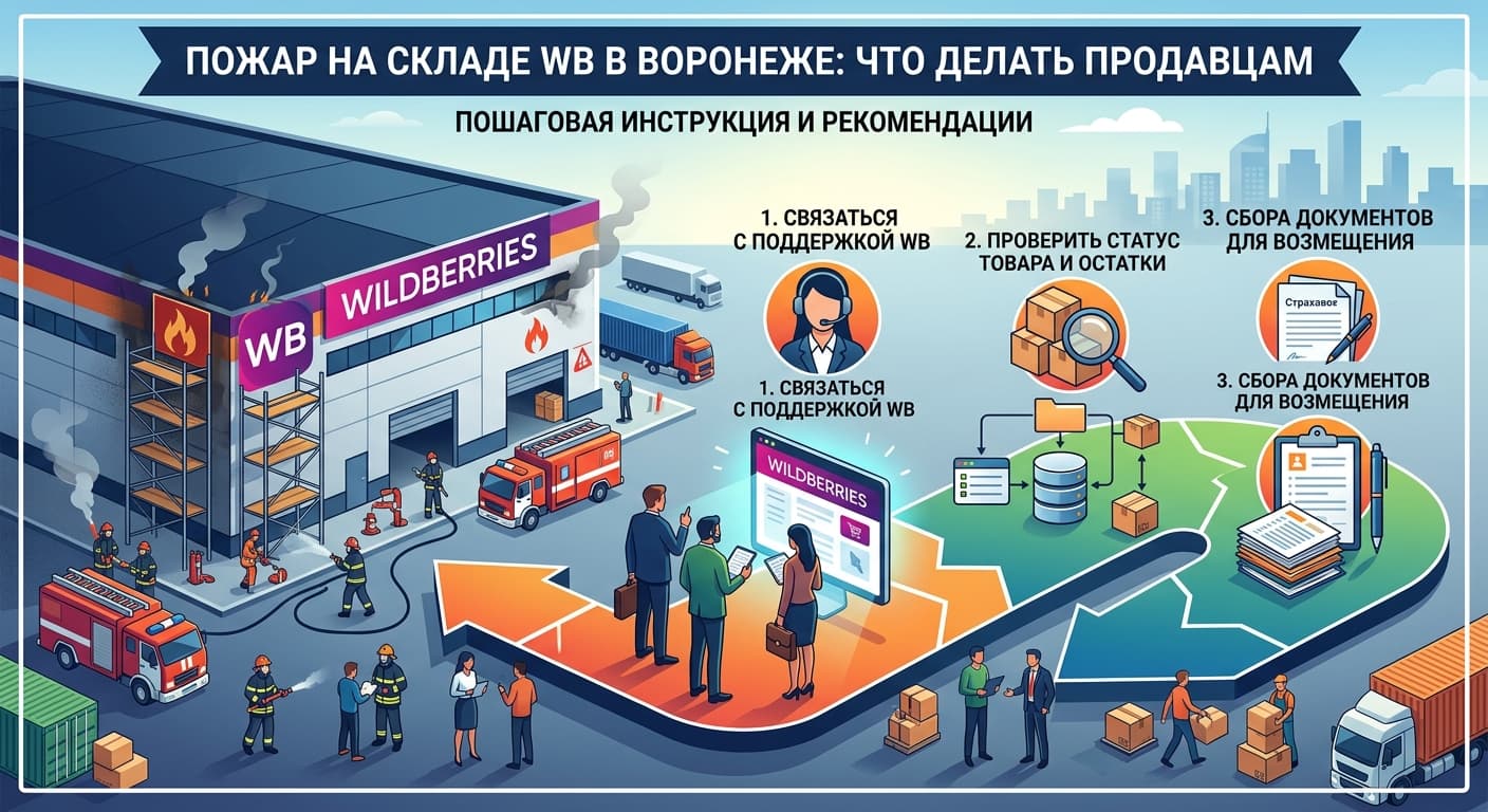 Пожар на складе WB в Воронеже: что делать продавцам прямо сейчас