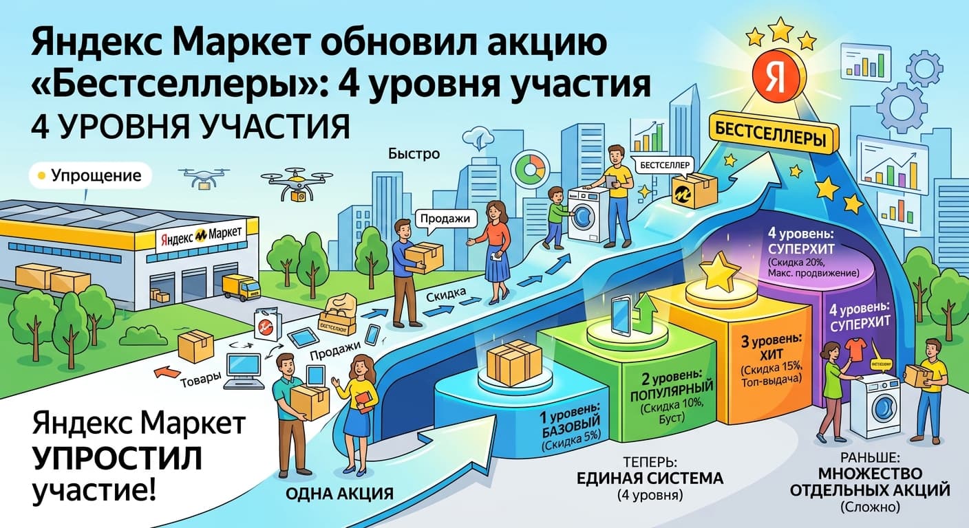 Яндекс Маркет обновил акцию «Бестселлеры»: 4 уровня участия