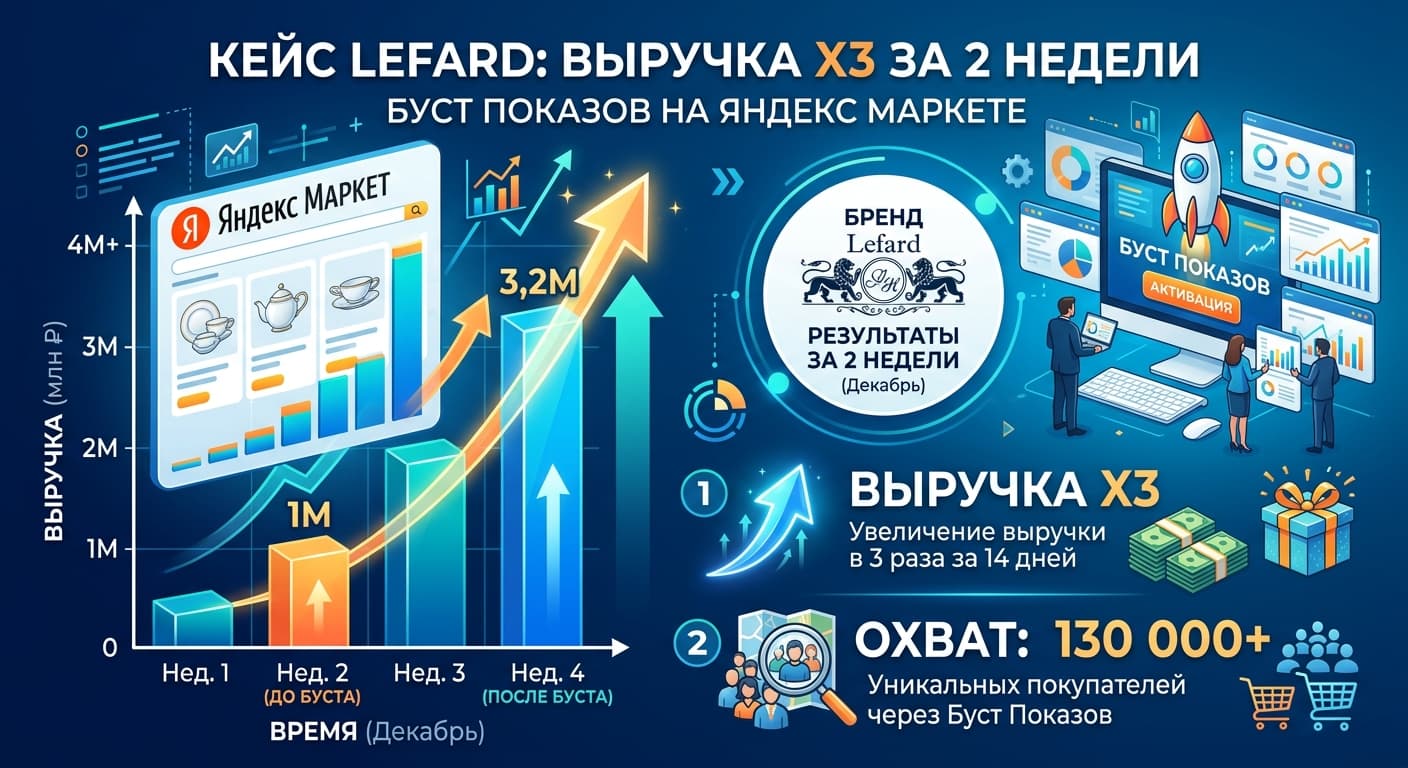 Буст показов на Яндекс Маркете: кейс Lefard — выручка х3 за 2 недели