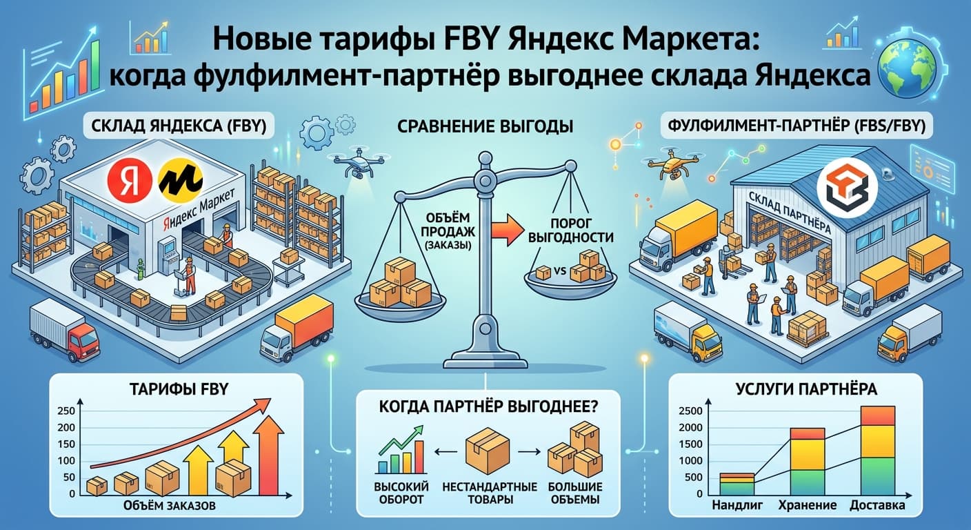Новые тарифы FBY Яндекс Маркета: когда фулфилмент-партнёр выгоднее склада Яндекса