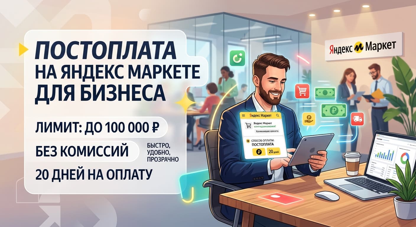 Постоплата на Яндекс Маркете для бизнеса: до 100 000 ₽ без комиссий