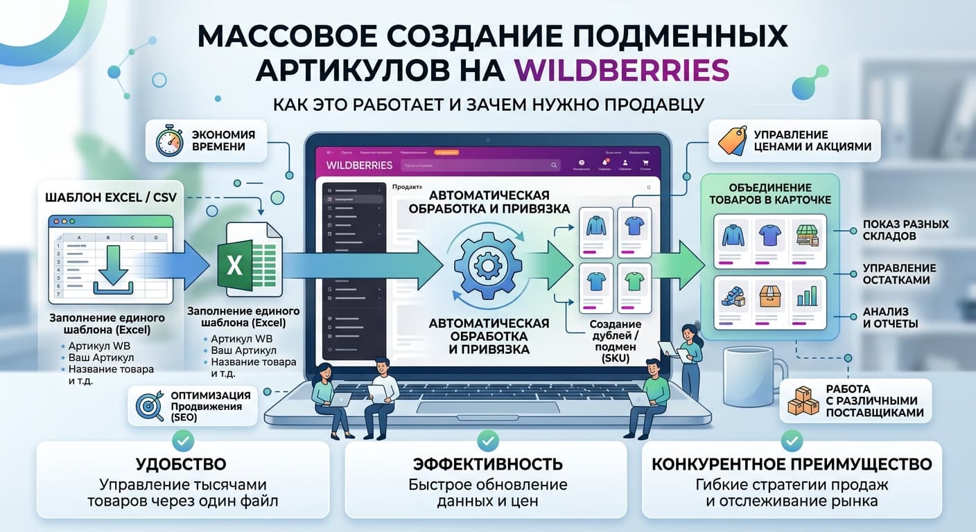 Массовое создание подменных артикулов на Wildberries