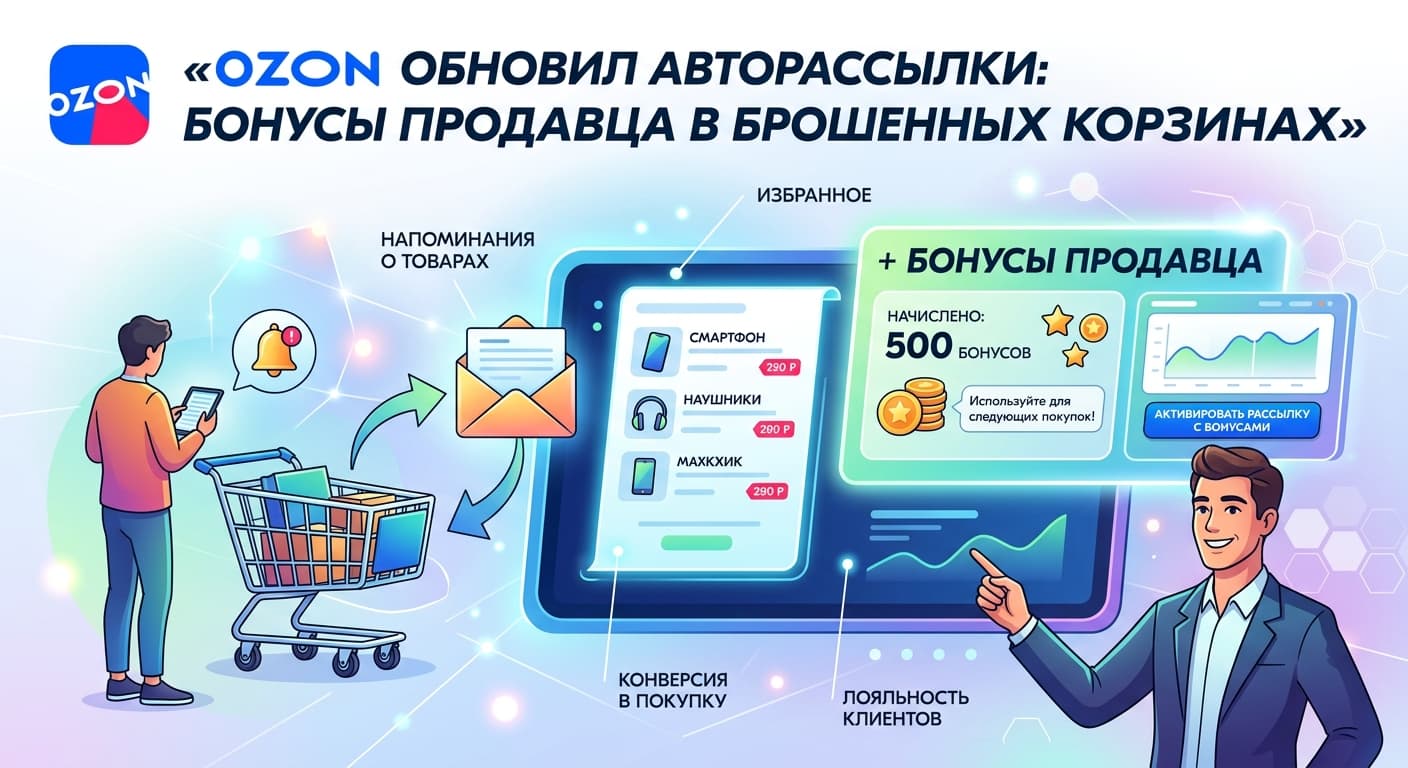 Ozon позволил добавлять бонусы продавца в авторассылки о брошенных корзинах