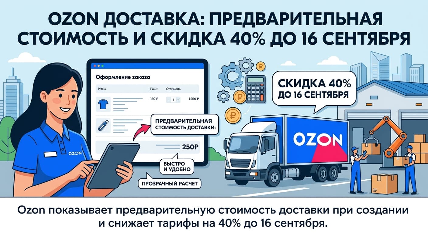 Ozon Доставка: предварительная стоимость и скидка 40% до 16 сентября