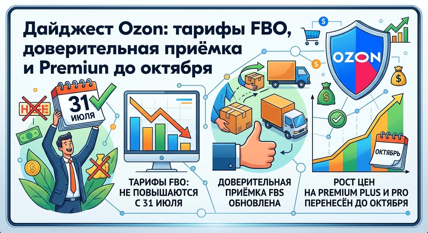 Дайджест Ozon: тарифы FBO, доверительная приёмка и Premium до октября