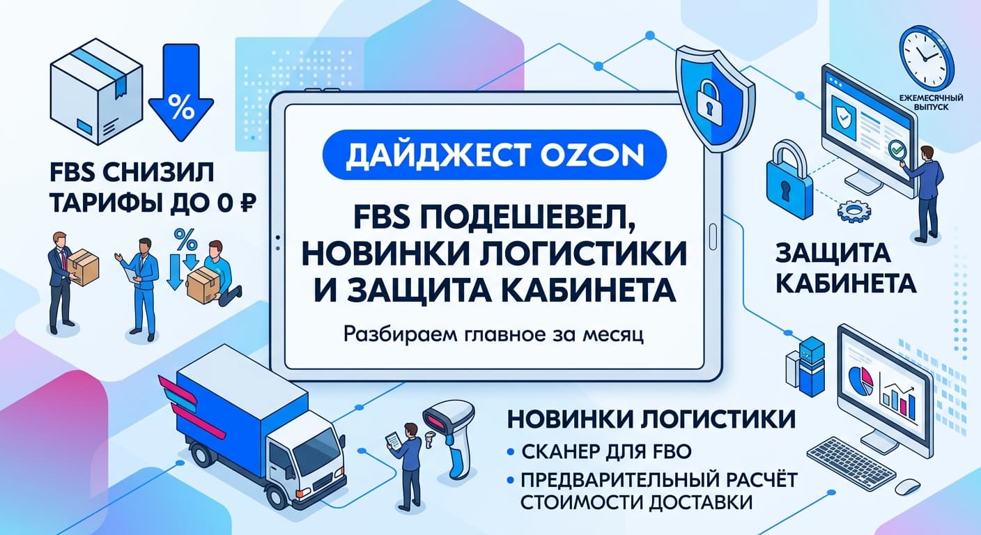 Дайджест Ozon: FBS подешевел, новинки логистики и защита кабинета