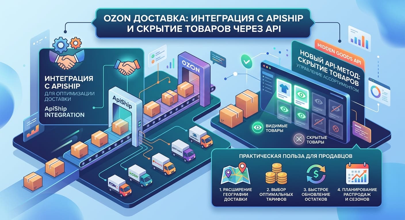 Ozon Доставка: интеграция с ApiShip и скрытие товаров через API