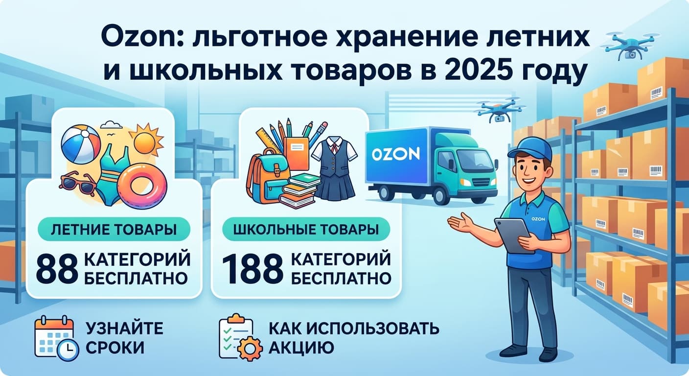 Ozon: льготное хранение летних и школьных товаров в 2025 году
