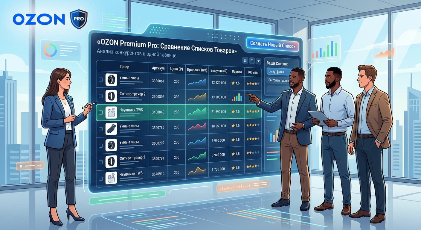Ozon Premium Pro: списки товаров для анализа конкурентов