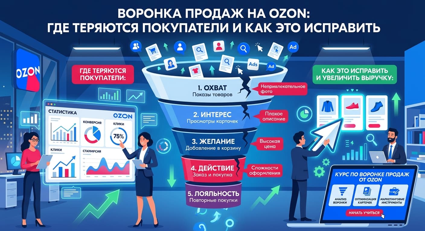 Воронка продаж на Ozon: где теряются покупатели и как это исправить