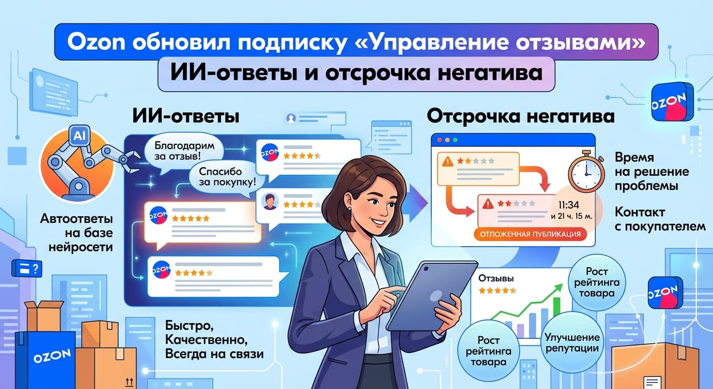 Ozon обновил подписку «Управление отзывами»: ИИ-ответы и отсрочка негатива
