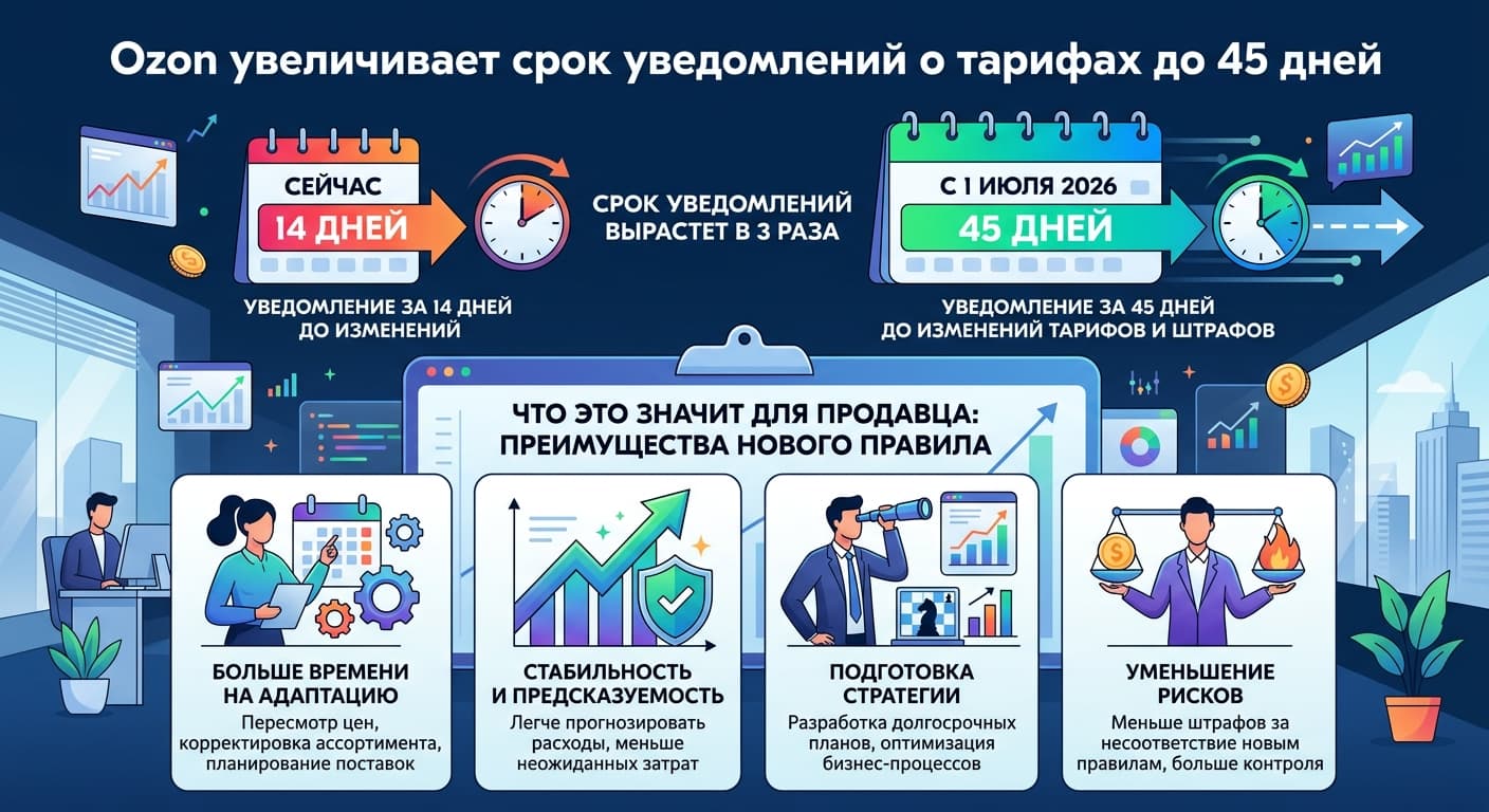 Ozon увеличивает срок уведомлений о тарифах до 45 дней