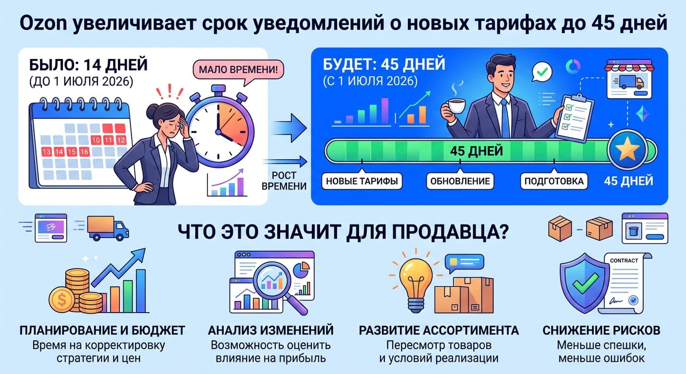 Ozon увеличивает срок уведомлений о новых тарифах до 45 дней