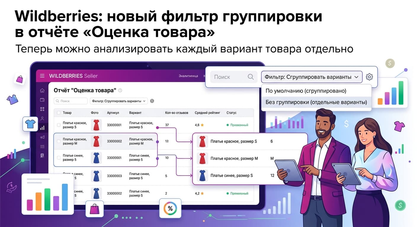 Wildberries: новый фильтр группировки в отчёте «Оценка товара»