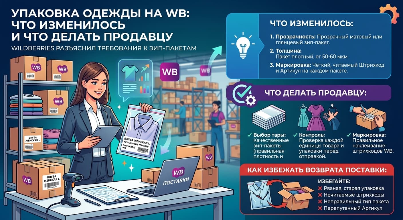 Упаковка одежды на WB: что изменилось и что делать продавцу